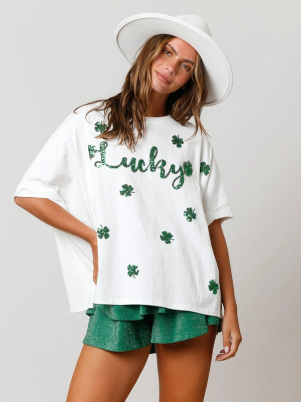 Damen T-Shirt mit Pailletten und St. Patrick&