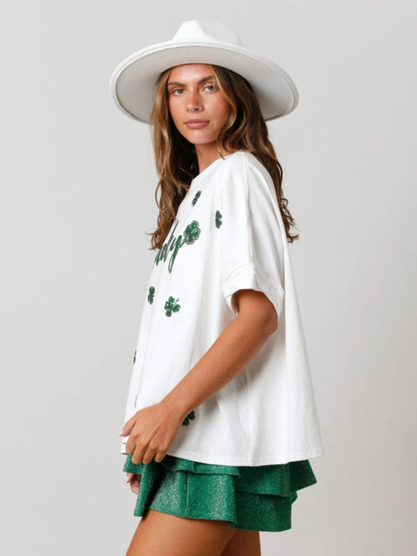 Damen T-Shirt mit Pailletten und St. Patrick&
