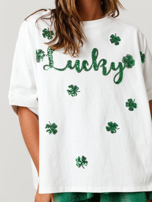 Damen T-Shirt mit Pailletten und St. Patrick&