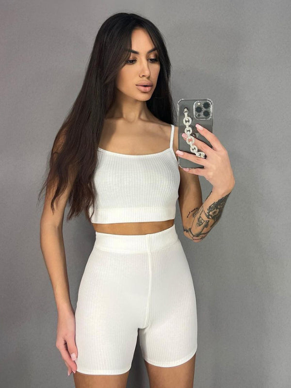 White sexy suspender shorts yoga sports suit