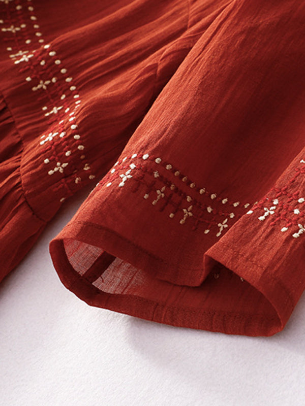 Robe longue brodée, ample, rétro, littéraire, décontractée, avec grand ourlet, nouvelle collection