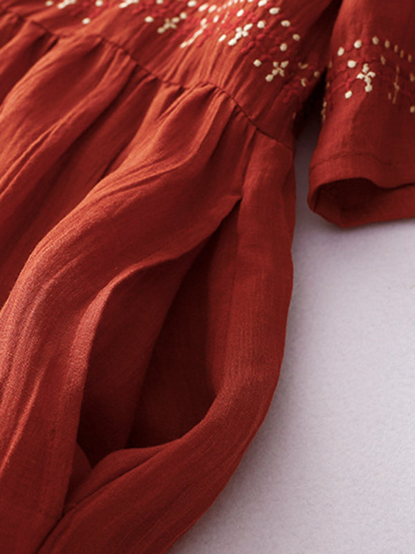 Robe longue brodée, ample, rétro, littéraire, décontractée, avec grand ourlet, nouvelle collection