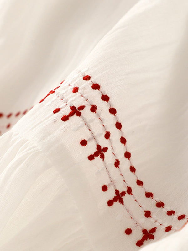 Robe longue brodée, ample, rétro, littéraire, décontractée, avec grand ourlet, nouvelle collection