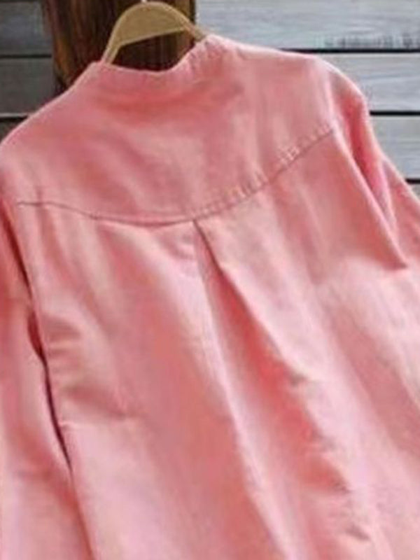 Nouvelle couleur unie col Henley bouton ouvert à manches longues Style chemise robe Midi