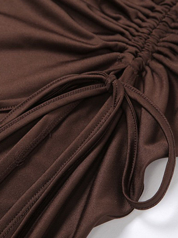Robe bustier tubulaire sexy, asymétrique épaule dénudée, ajourée, fente haute, nouvelle collection