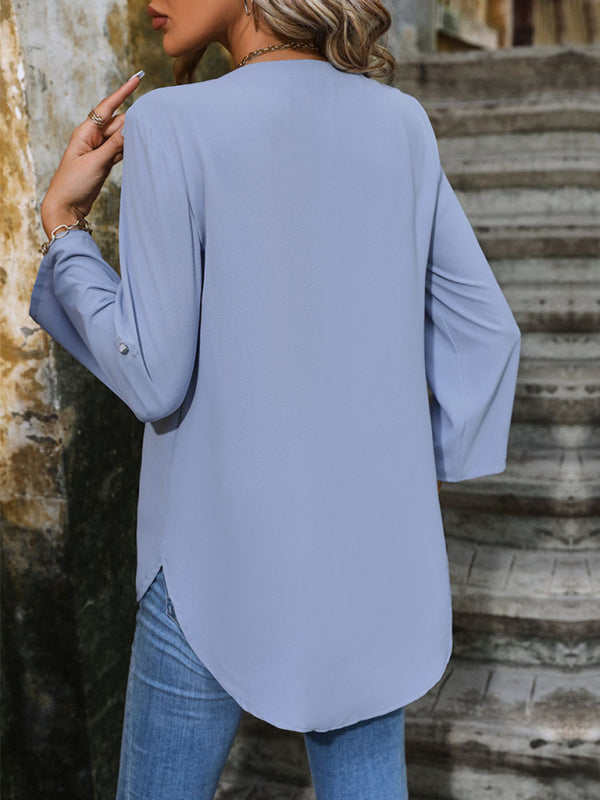 Chemise pull boutonnée élégante à col en V pour femmes