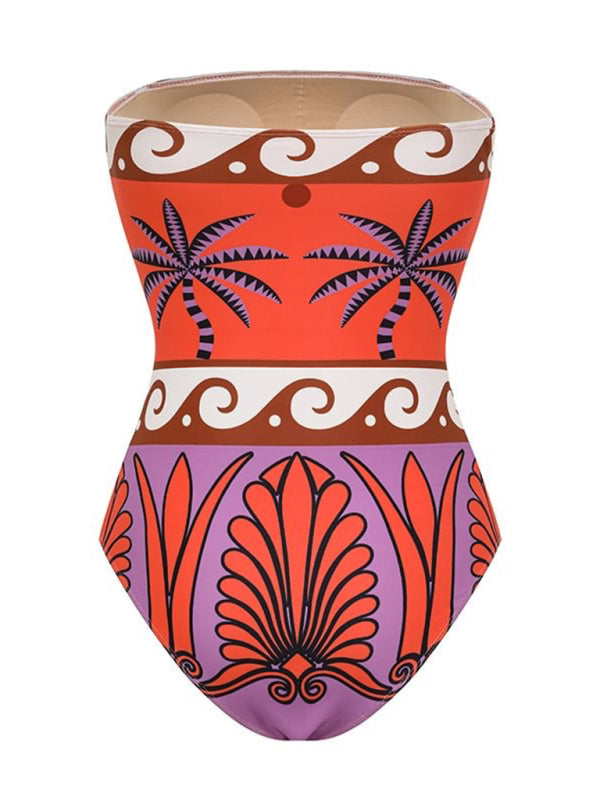 Trägerloser bedruckter Badeanzug mit passendem Rock