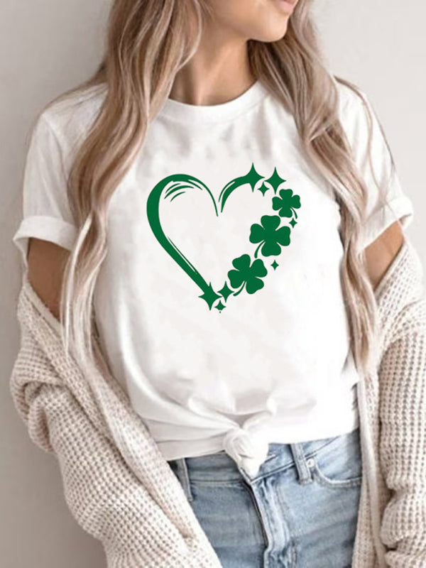 T-Shirt imprimé graphique trèfle décontracté pour la saint-Patrick pour femmes (plusieurs images disponibles)