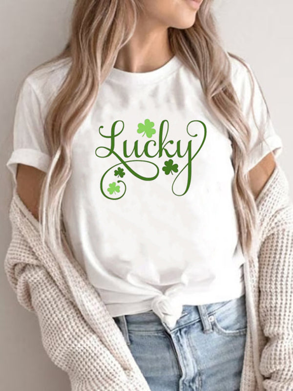 T-Shirt imprimé graphique trèfle décontracté pour la saint-Patrick pour femmes (plusieurs images disponibles)