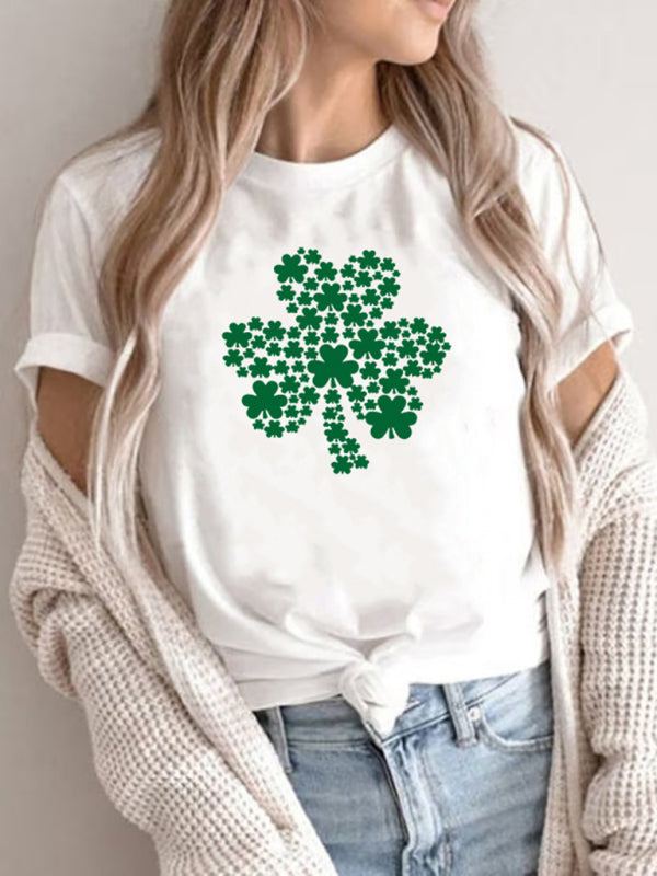 T-Shirt imprimé graphique trèfle décontracté pour la saint-Patrick pour femmes (plusieurs images disponibles)