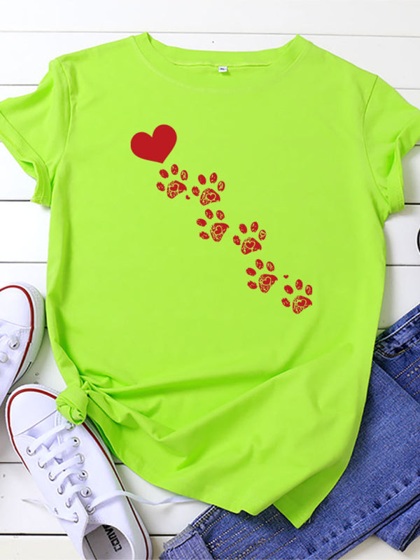 T-shirt à manches courtes en coton pour femmes, décontracté, amour, empreinte d&