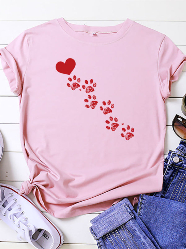 T-shirt à manches courtes en coton pour femmes, décontracté, amour, empreinte d&