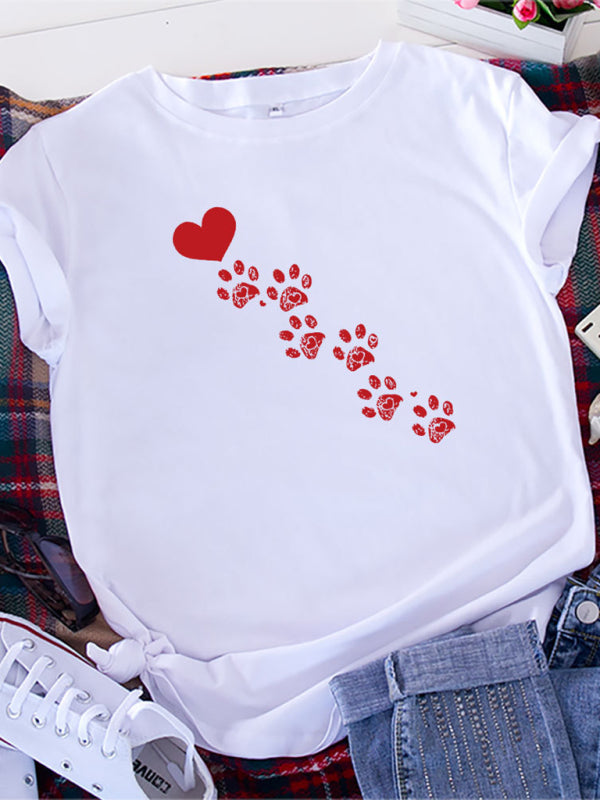 T-shirt à manches courtes en coton pour femmes, décontracté, amour, empreinte d&