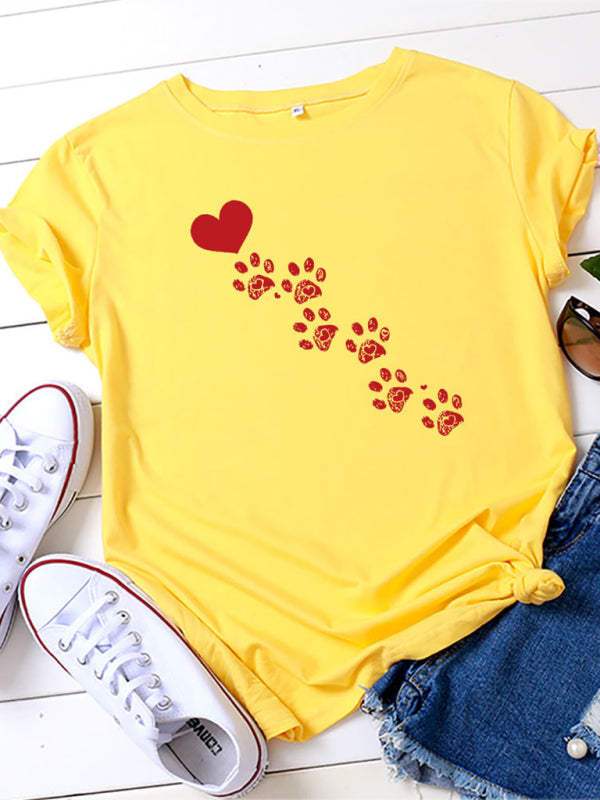 T-shirt à manches courtes en coton pour femmes, décontracté, amour, empreinte d&