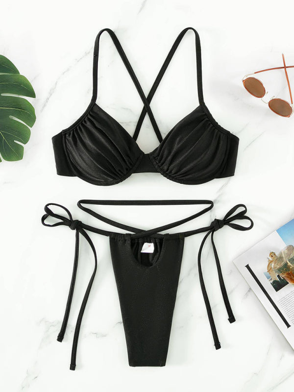 Bikini sexy à armatures fendu à bretelles pour femme