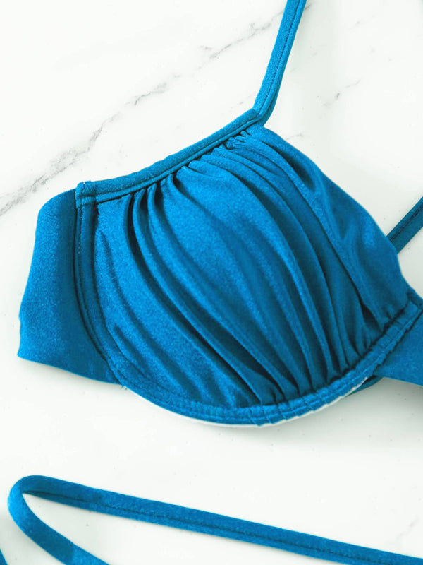 Bikini sexy à armatures fendu à bretelles pour femme