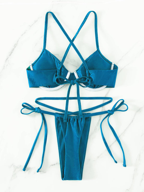 Bikini sexy à armatures fendu à bretelles pour femme