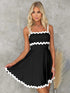 Black sexy suspender short dress with white trim