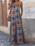 Backless printed ethnic style jumpsuit with suspenders