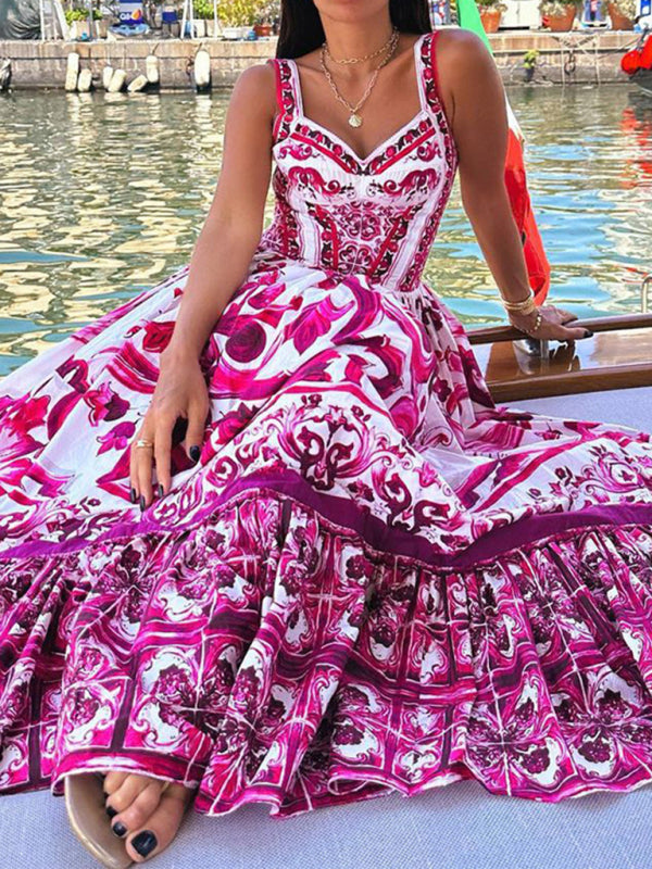 Robe trapèze à taille sans manches imprimée élégante