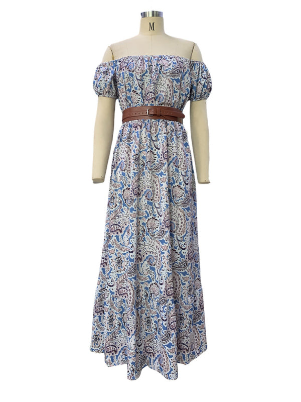 Robe bohème à la mode pour femmes, col bateau, manches courtes