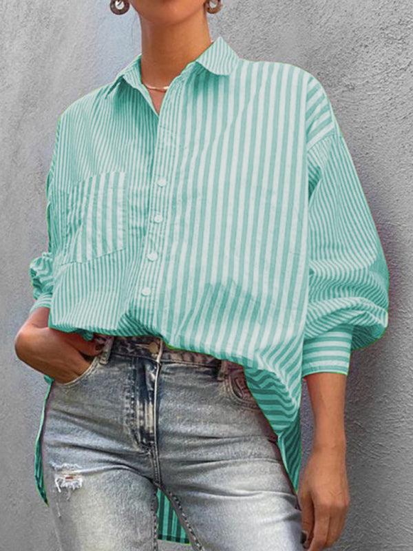 Chemise rayée à manches longues pour femmes, simple, à la mode, nouvelle collection