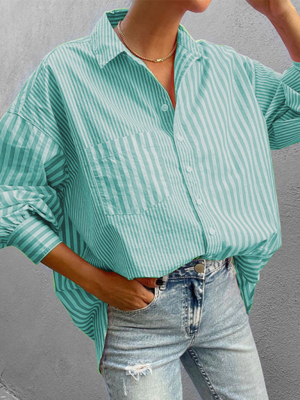 Chemise rayée à manches longues pour femmes, simple, à la mode, nouvelle collection