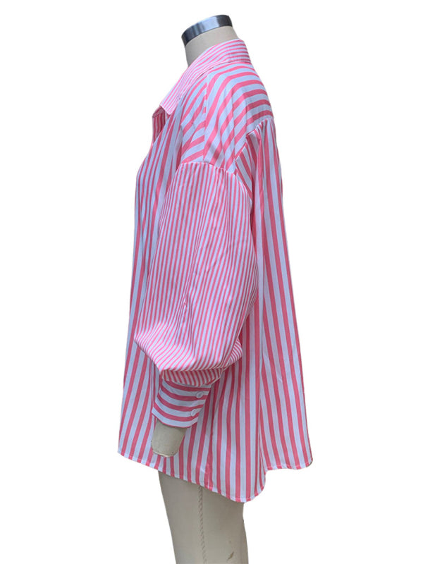 Chemise rayée à manches longues pour femmes, simple, à la mode, nouvelle collection