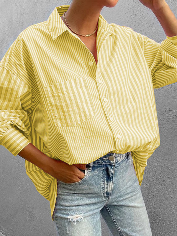 Chemise rayée à manches longues pour femmes, simple, à la mode, nouvelle collection