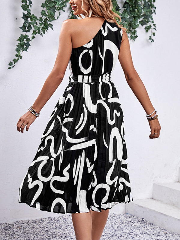 Back view of black and white letter print dress