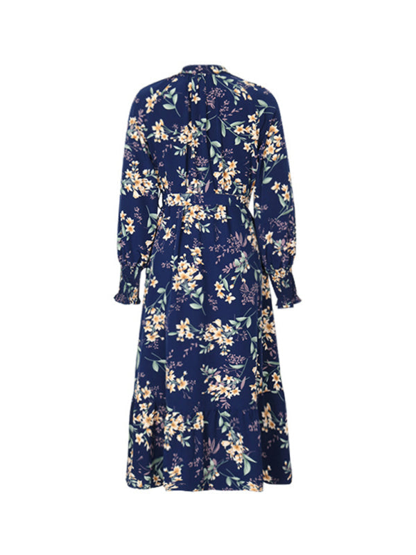 Nouvelle robe à imprimé floral à manches longues pour femmes