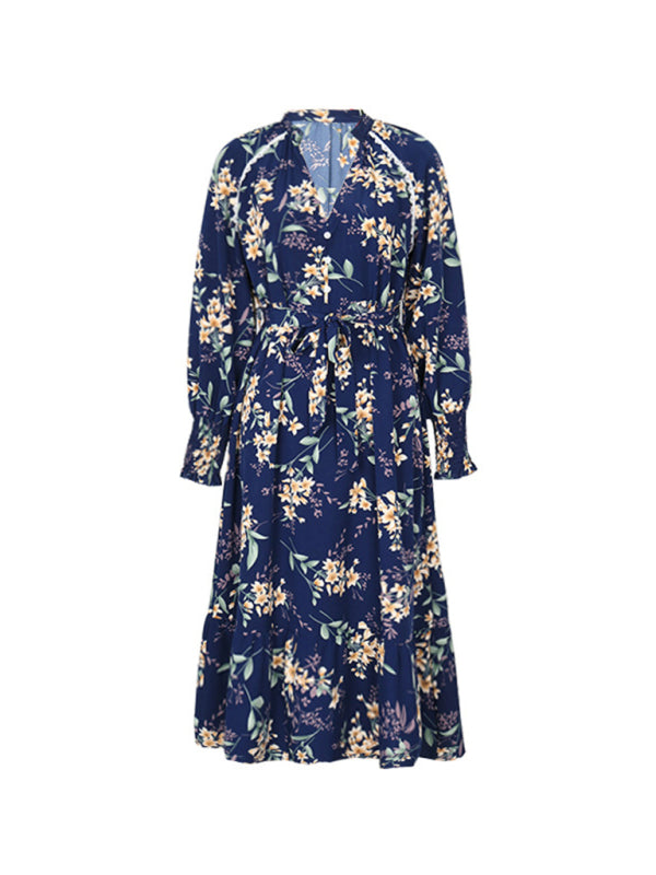 Nouvelle robe à imprimé floral à manches longues pour femmes