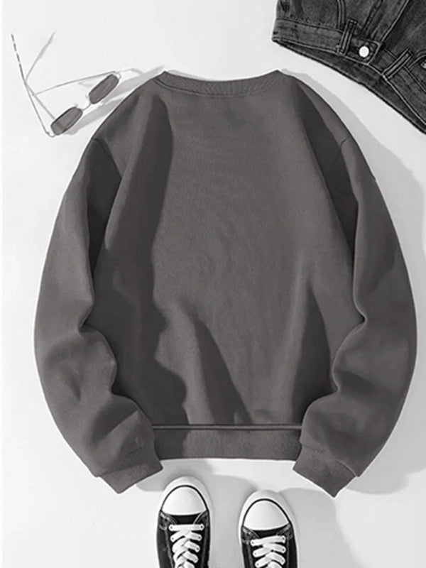 Back view of gray long sleeve sweatshirt.