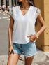 V-neck lace patchwork short-sleeved shirt, front view