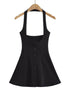 Black halterneck high-waisted umbrella skirt on hanger
