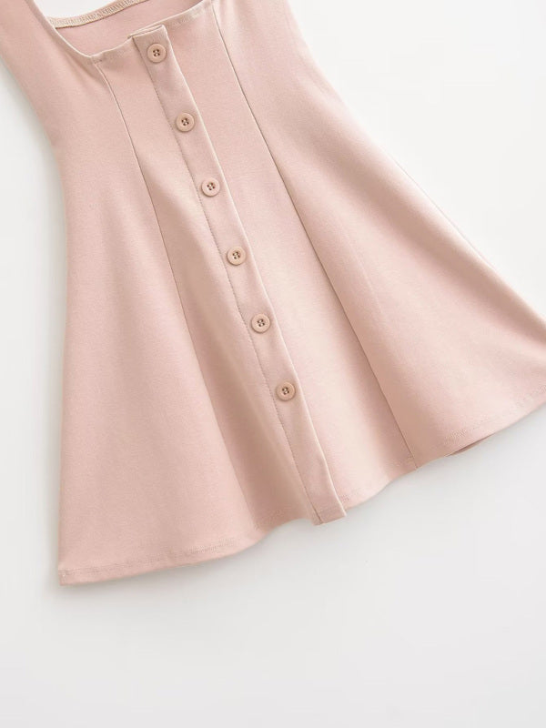 Front view of pink multi-button umbrella skirt