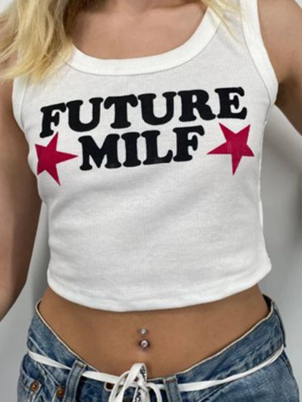 T-Shirt imprimé avec lettrage court et serré pour femmes, haut tendance pour filles