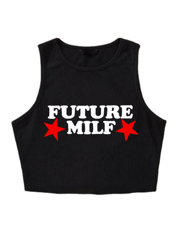 T-Shirt imprimé avec lettrage court et serré pour femmes, haut tendance pour filles