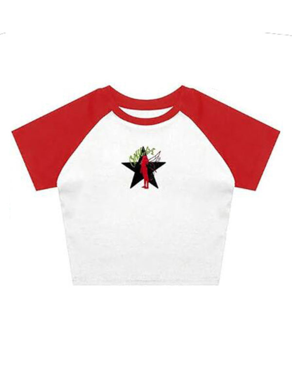 T-Shirt imprimé avec lettrage court et serré pour femmes, haut tendance pour filles