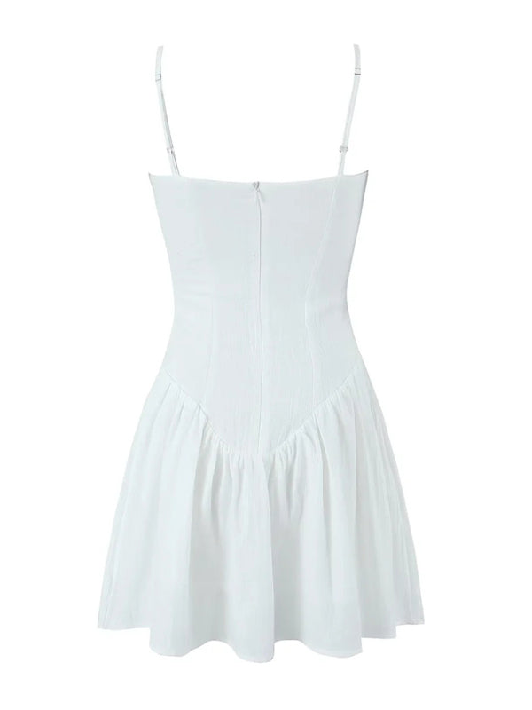 New French slim waisted short suspender solid color dress