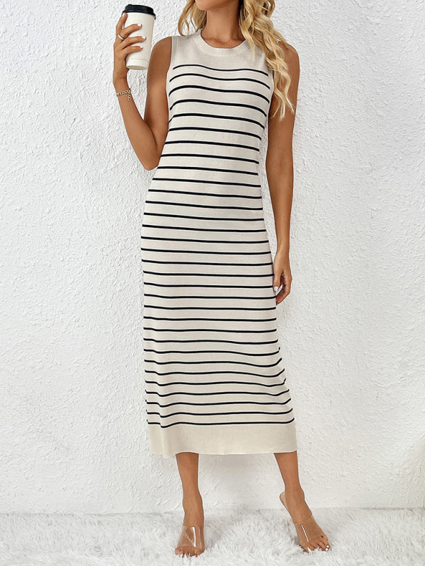 Sleeveless patchwork pullover fashionable striped women&