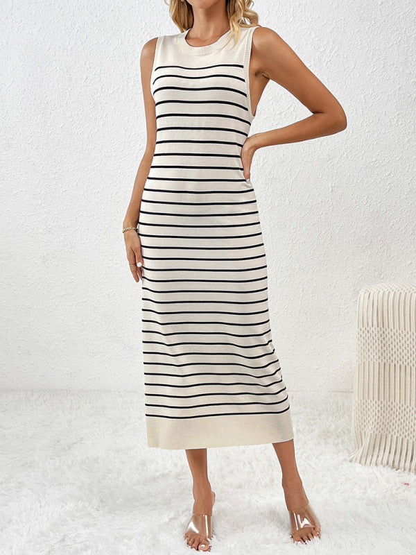 Sleeveless patchwork pullover fashionable striped women&