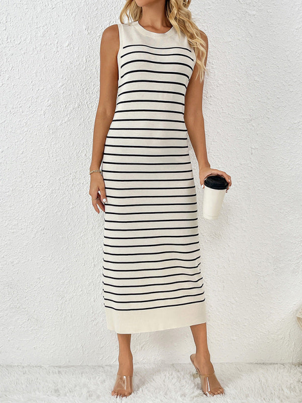 Sleeveless patchwork pullover fashionable striped women&