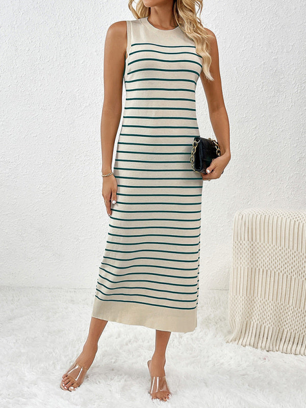 Sleeveless patchwork pullover fashionable striped women&