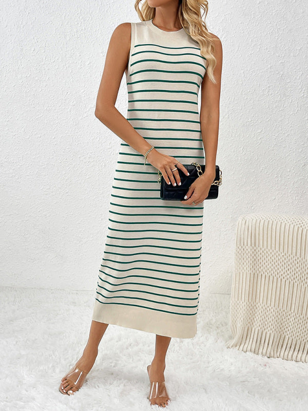 Sleeveless patchwork pullover fashionable striped women&