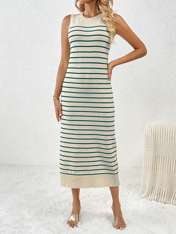 Sleeveless patchwork pullover fashionable striped women&
