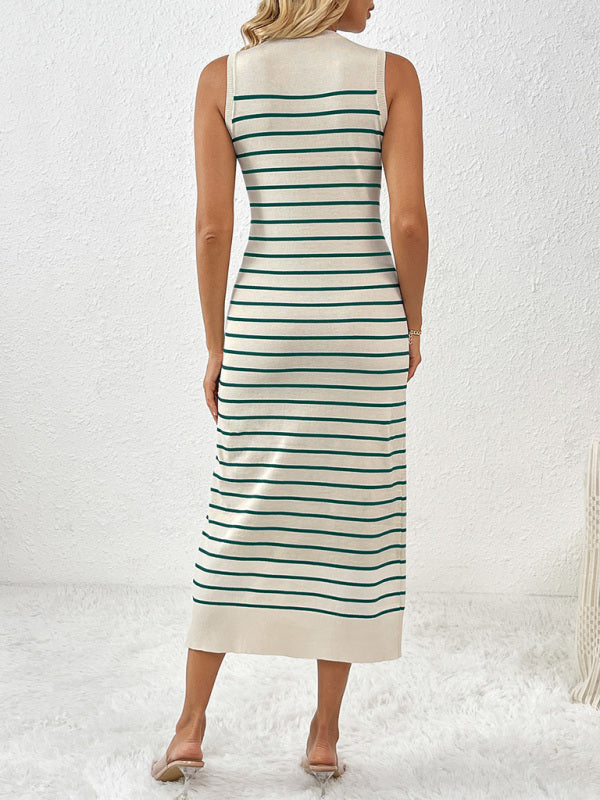 Sleeveless patchwork pullover fashionable striped women&