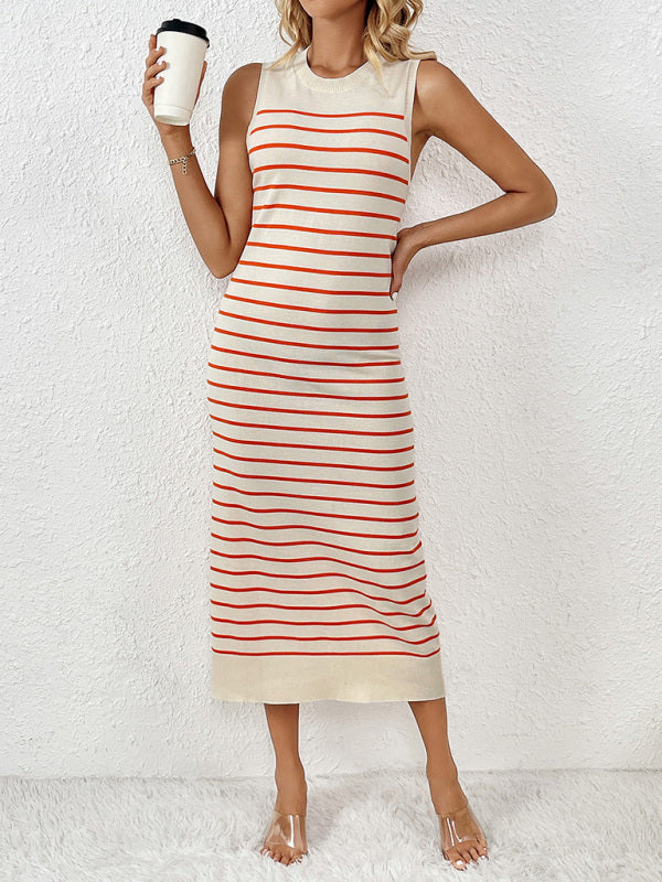 Sleeveless patchwork pullover fashionable striped women&