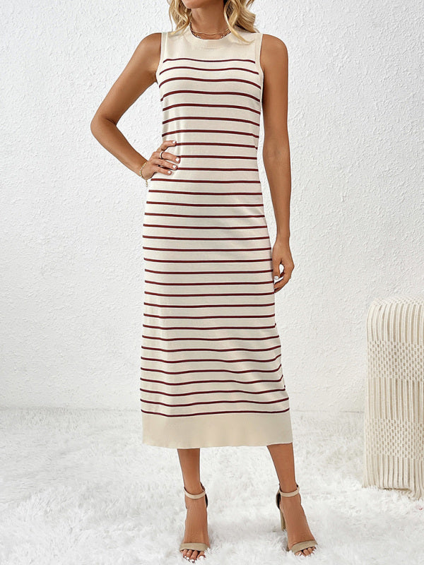Sleeveless patchwork pullover fashionable striped women&