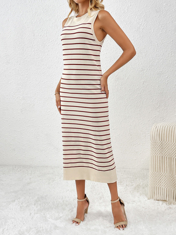 Sleeveless patchwork pullover fashionable striped women&